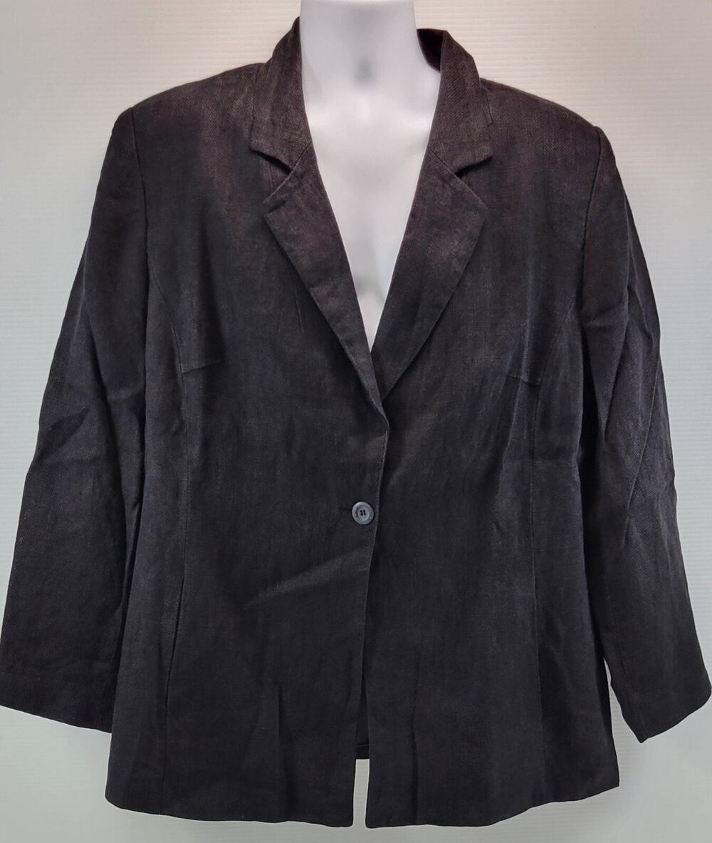 L9) Vintage Harve Benard Holtzman Linen Single Button Black Blazer Jacket